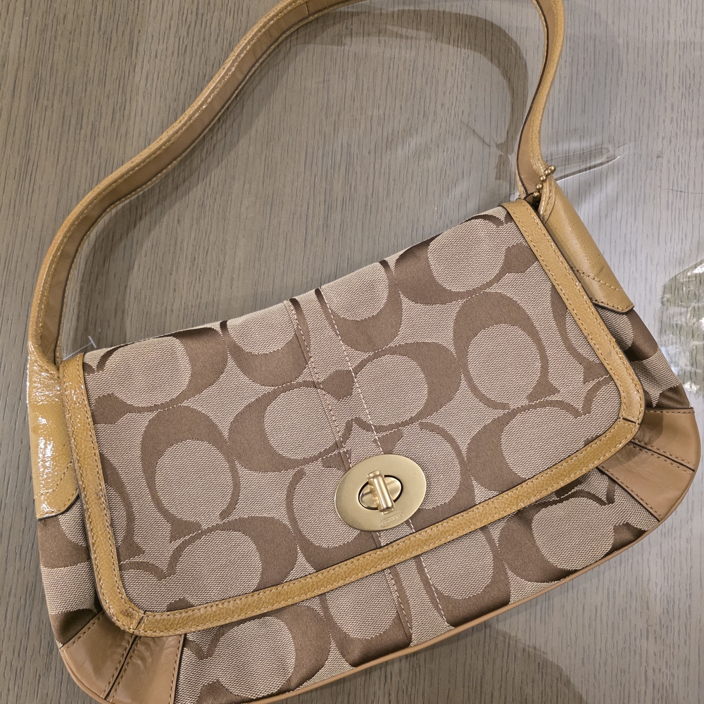 Coach Tan and Brown Signature Shoulder Bag